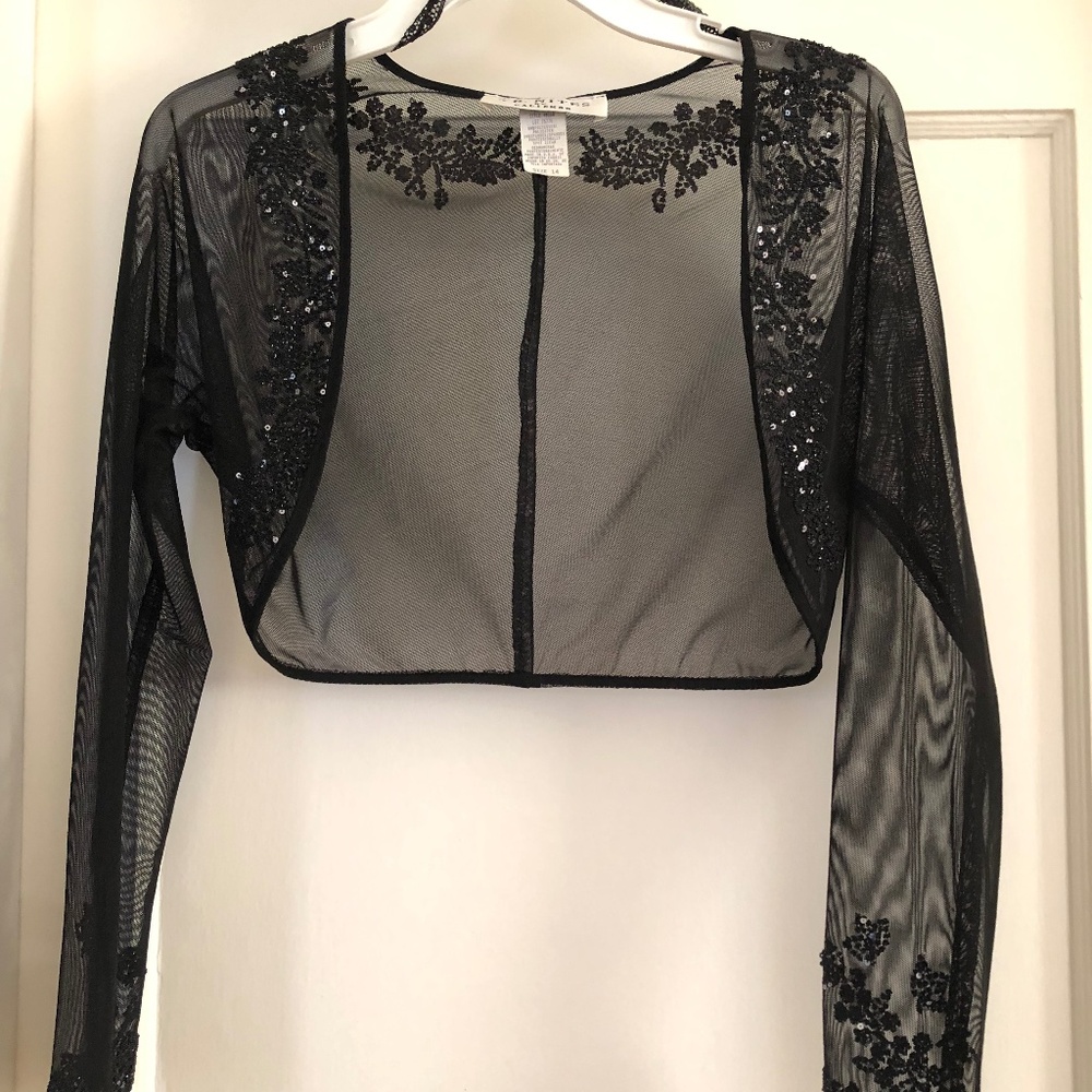 J.R. Nites Black Bead Silver Sequin Mesh Shrug